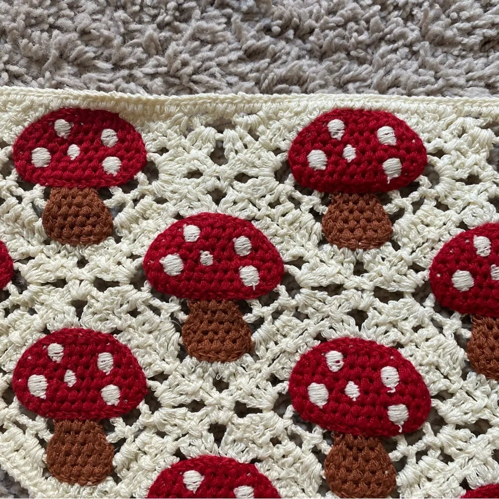 Handmade Mushroom Crochet Granny Boho Triangle Y2k Festival Headscarf Bandana